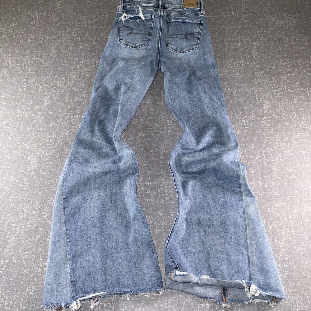 American Eagle Jeans Womens 0 Blue Festival Flare Mid Rise Distressed Stretch